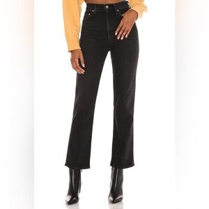 Agolde Pinch Waist High Rise Kick Flare Jeans in Panoramic Black Size 23